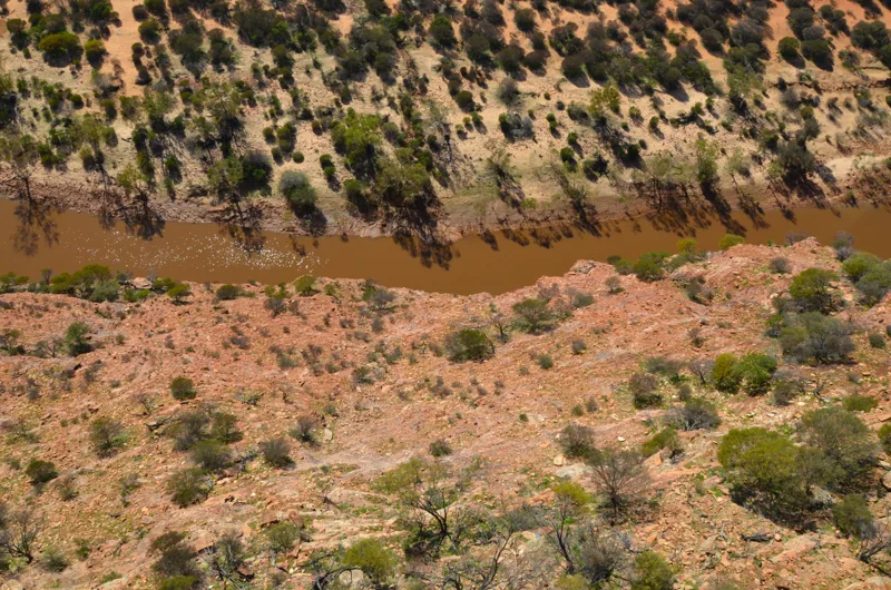 A river winding through a rocky landscape.