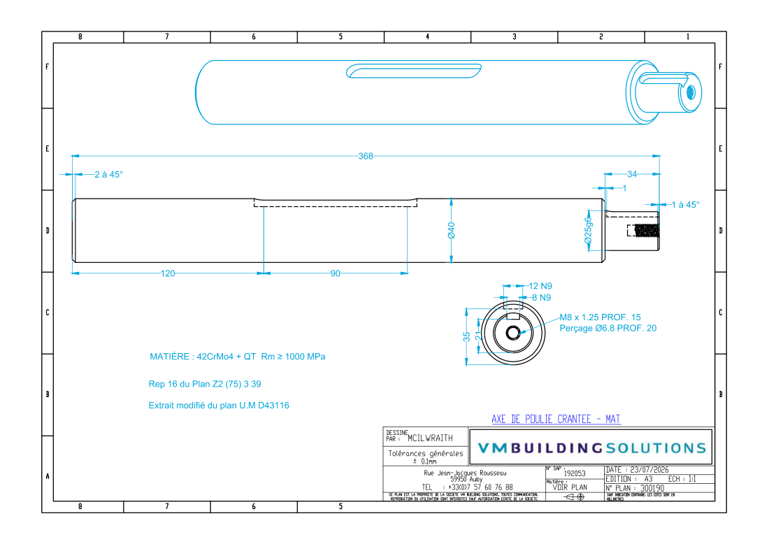 Timing pulley shaft technical drawing