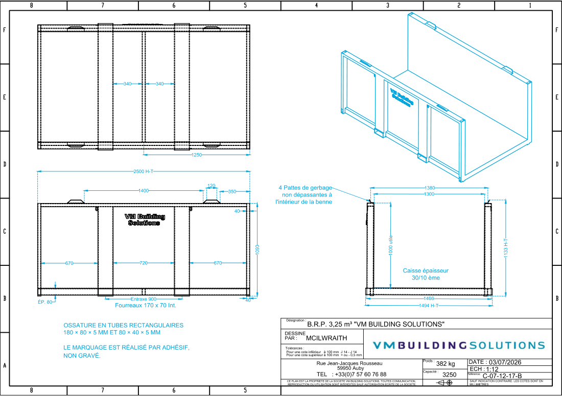 Industrial container technical drawing