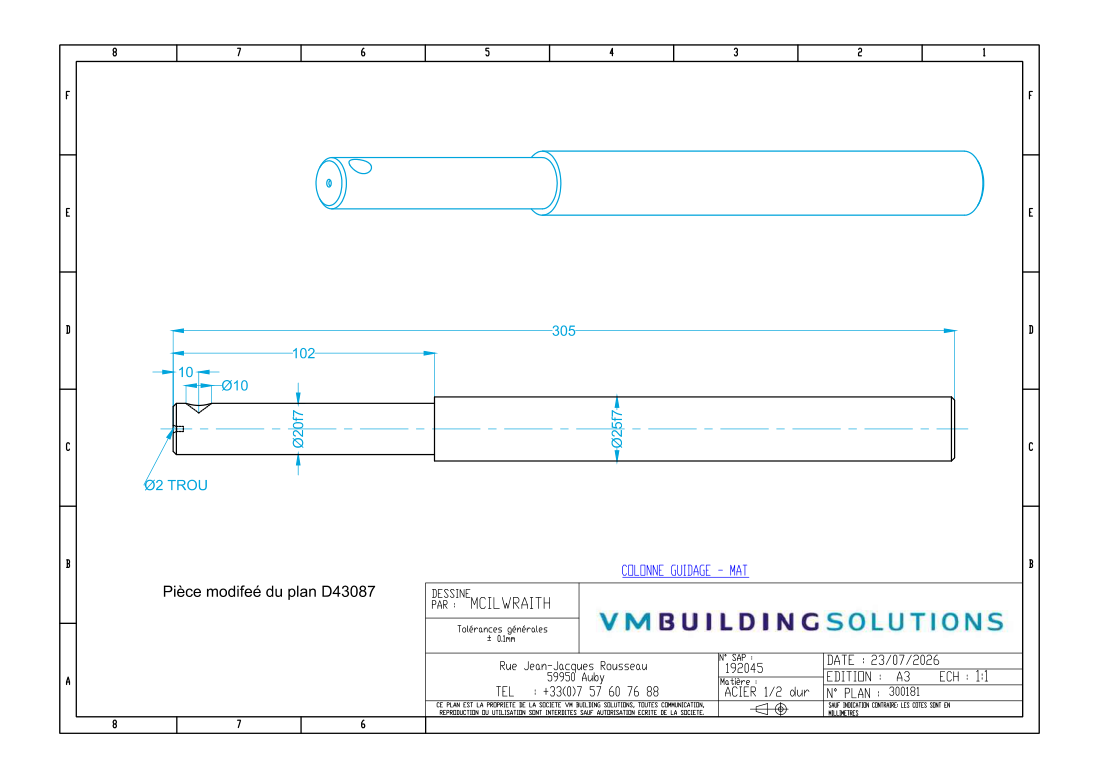 Guide column technical drawing
