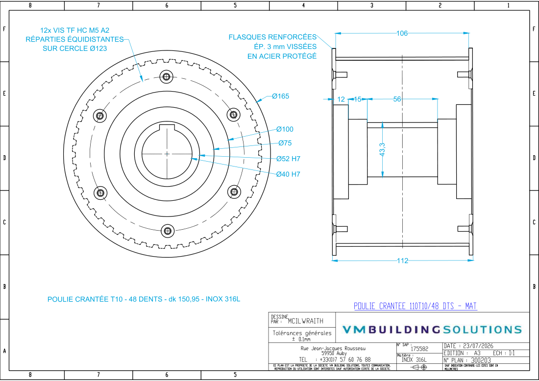 Timing pulley technical drawing
